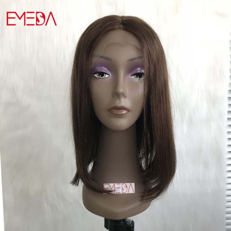 14 inch bob wig lace front virgin hair wigs chocolate brown #4 yj280